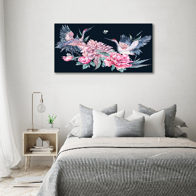 Quadro su vetro Gru e peonie