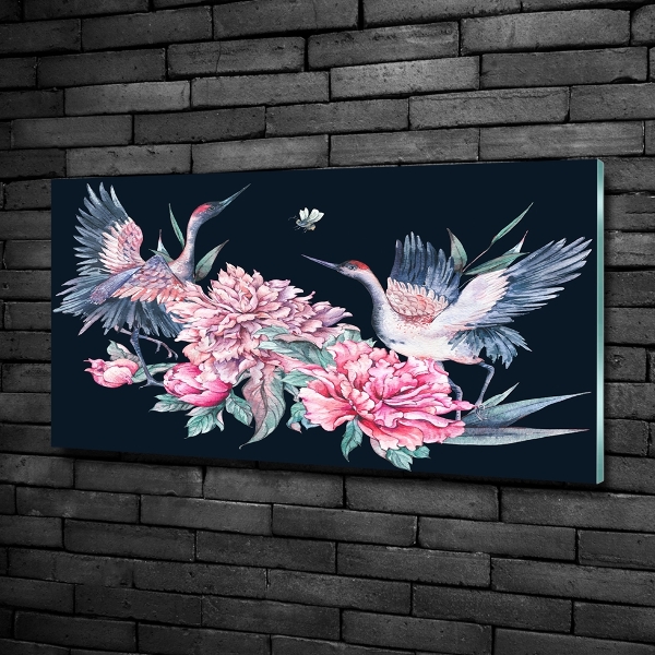 Quadro su vetro Gru e peonie