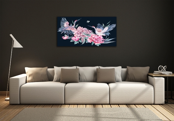 Quadro su vetro Gru e peonie