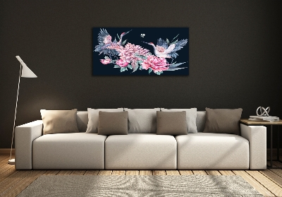 Quadro su vetro Gru e peonie