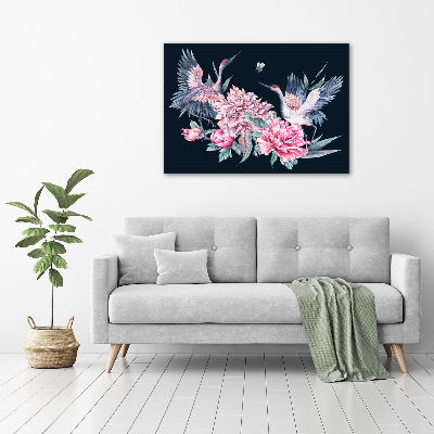 Quadro su vetro Gru e peonie