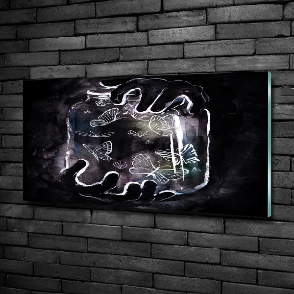 Quadro vetro Farfalle in un barattolo