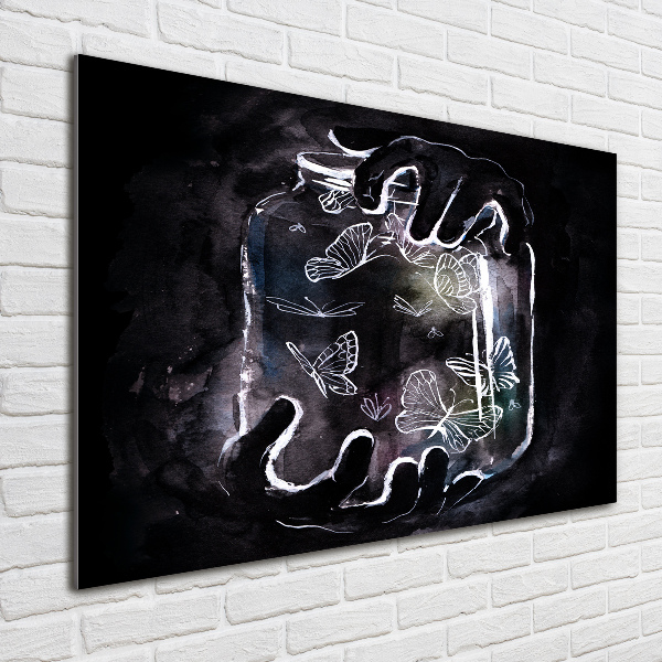 Quadro vetro Farfalle in un barattolo