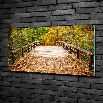Quadro in verde Ponte nella foresta autunnale