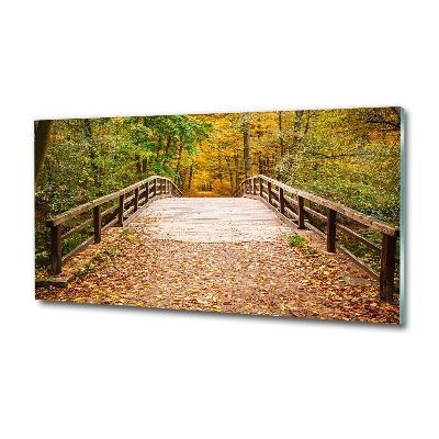 Quadro in verde Ponte nella foresta autunnale