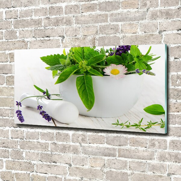 Quadro su vetro Mortaio ed erbe aromatiche