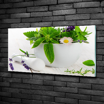 Quadro su vetro Mortaio ed erbe aromatiche