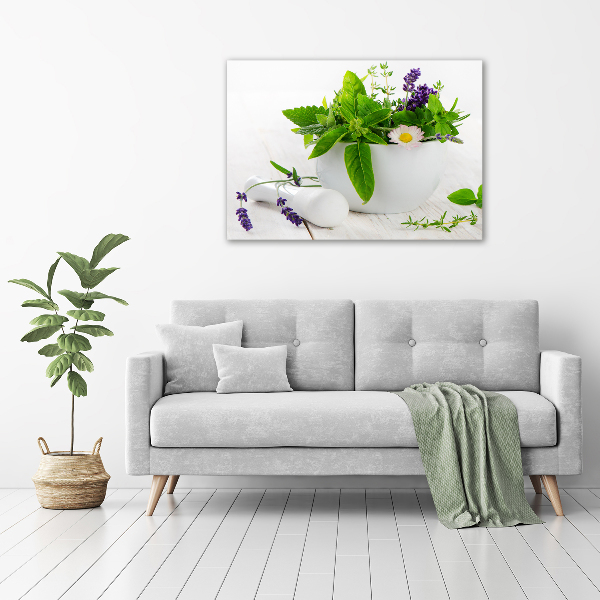 Quadro su vetro Mortaio ed erbe aromatiche