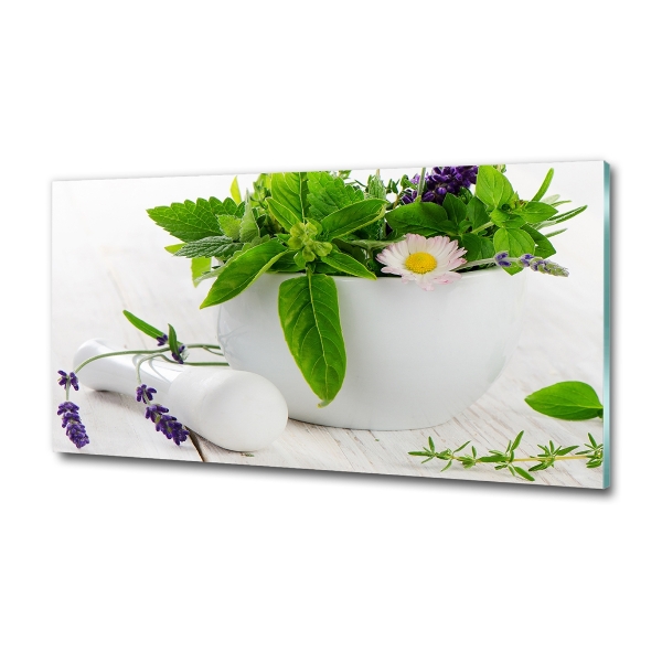 Quadro su vetro Mortaio ed erbe aromatiche