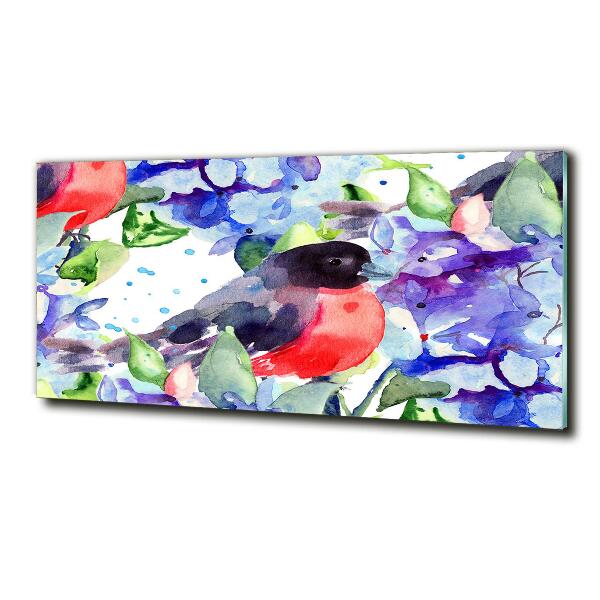 Quadro in verde Uccelli e fiori