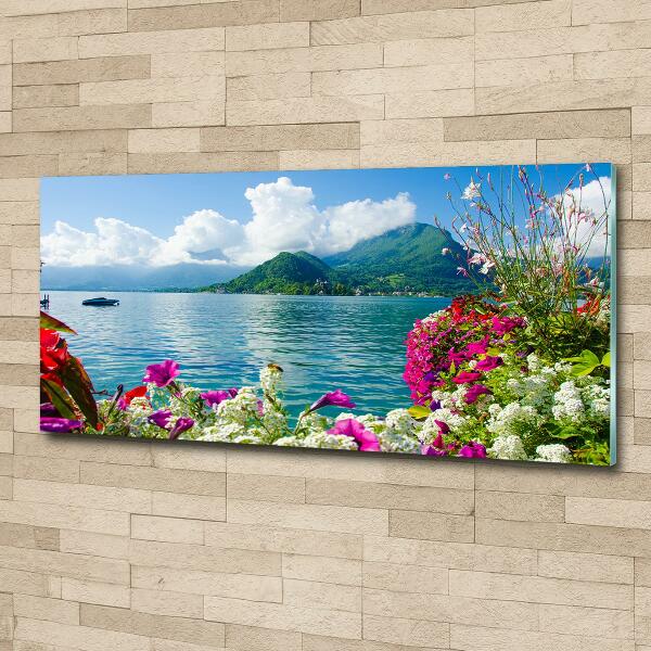 Quadro su vetro Fiori in riva al lago