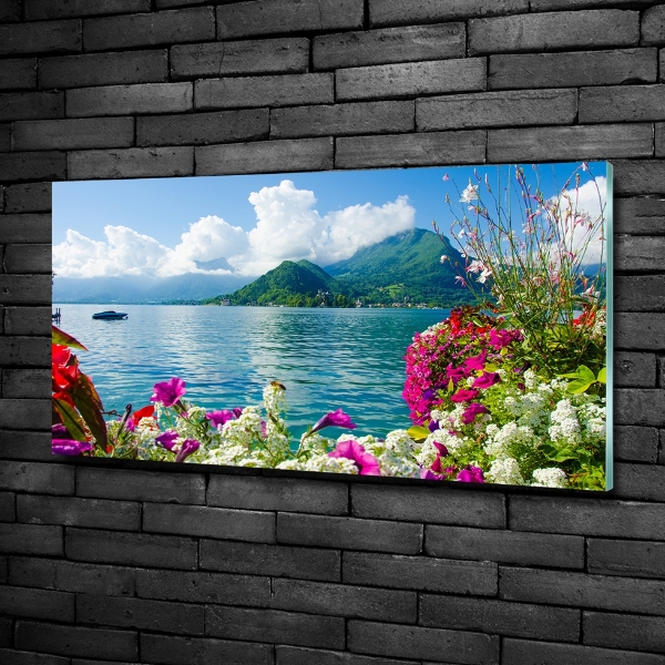 Quadro su vetro Fiori in riva al lago
