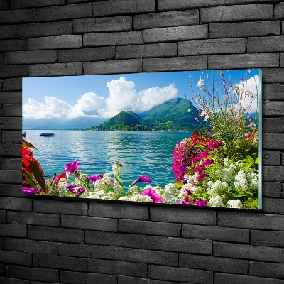 Quadro su vetro Fiori in riva al lago