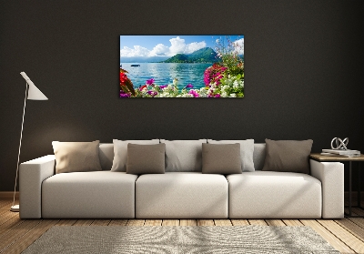Quadro su vetro Fiori in riva al lago