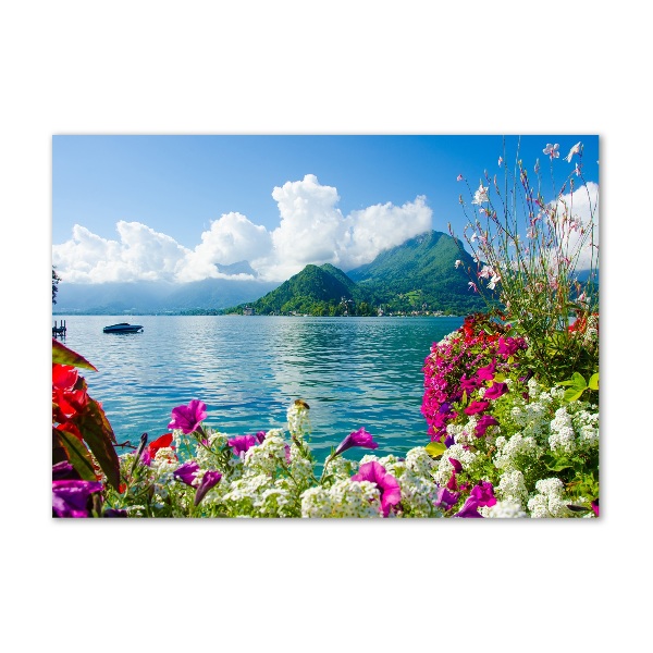 Quadro su vetro Fiori in riva al lago