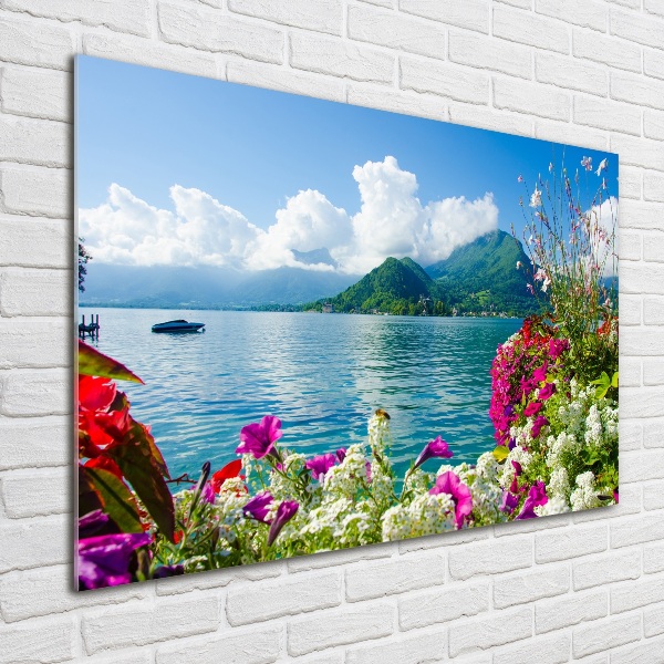 Quadro su vetro Fiori in riva al lago