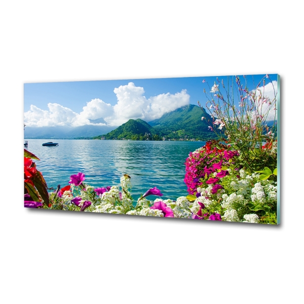Quadro su vetro Fiori in riva al lago