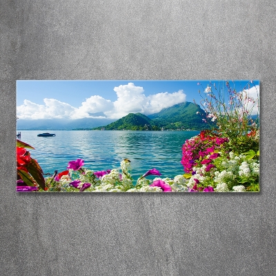 Quadro su vetro Fiori in riva al lago