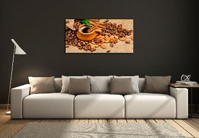 Quadro in verde Chicchi di caffè e una tazza