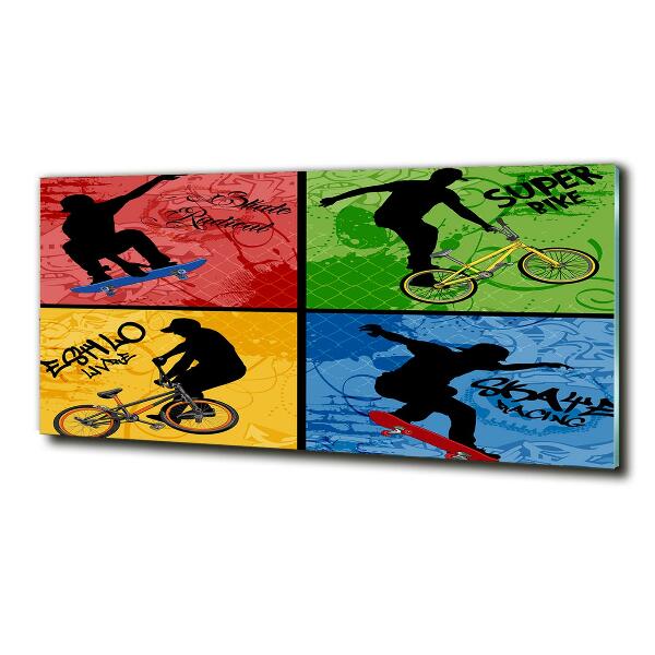 Quadro vetro Bicicletta e skateboard