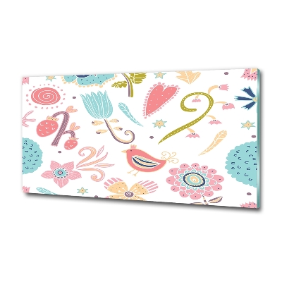 Quadro in verde Fiori e uccelli