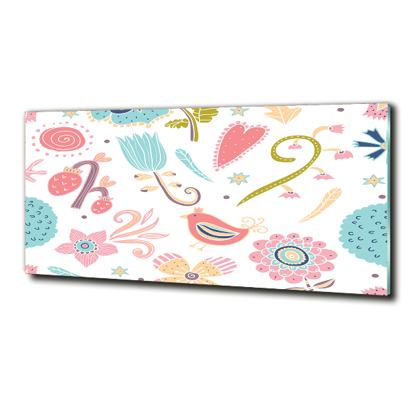 Quadro in verde Fiori e uccelli