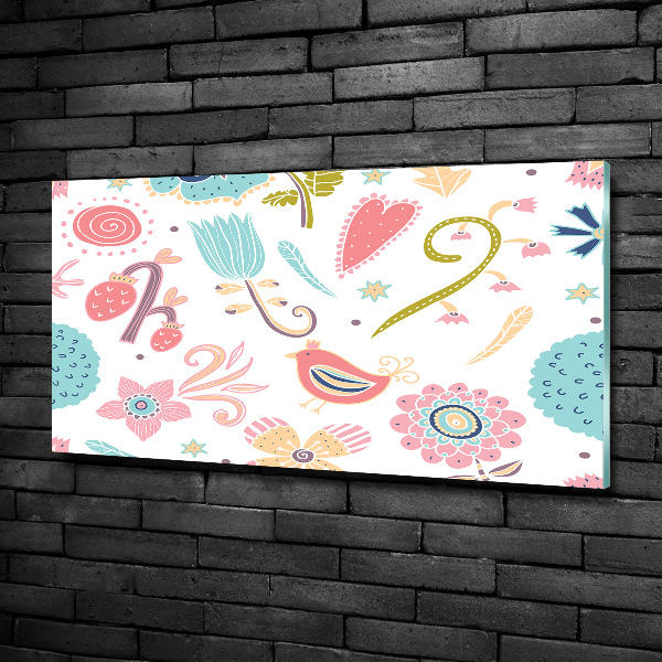 Quadro in verde Fiori e uccelli