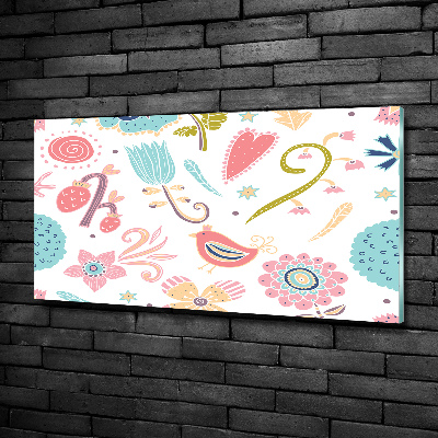 Quadro in verde Fiori e uccelli