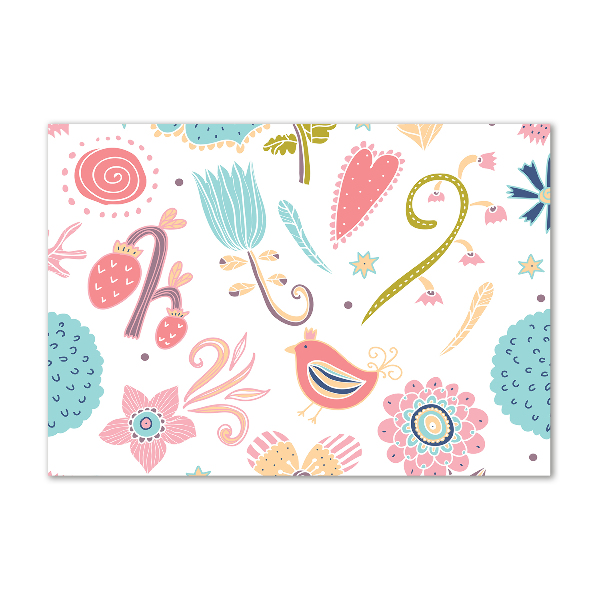 Quadro in verde Fiori e uccelli