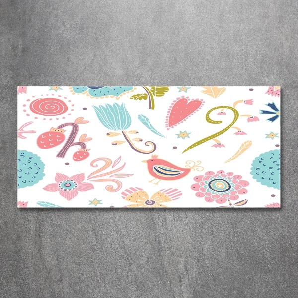 Quadro in verde Fiori e uccelli