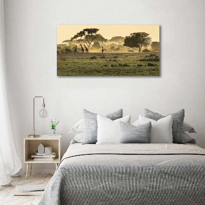 Quadro vetro Giraffe nella savana