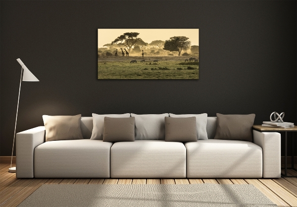 Quadro vetro Giraffe nella savana