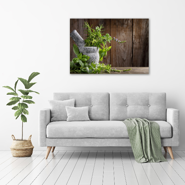 Quadro su vetro Erbe aromatiche in un mortaio