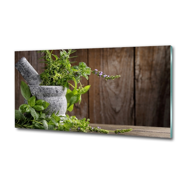 Quadro su vetro Erbe aromatiche in un mortaio