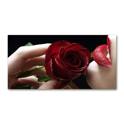 Quadro vetro Donna con una rosa