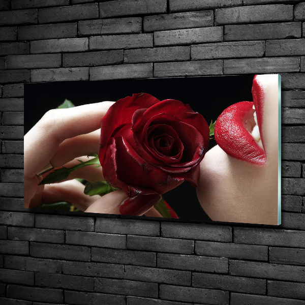 Quadro vetro Donna con una rosa