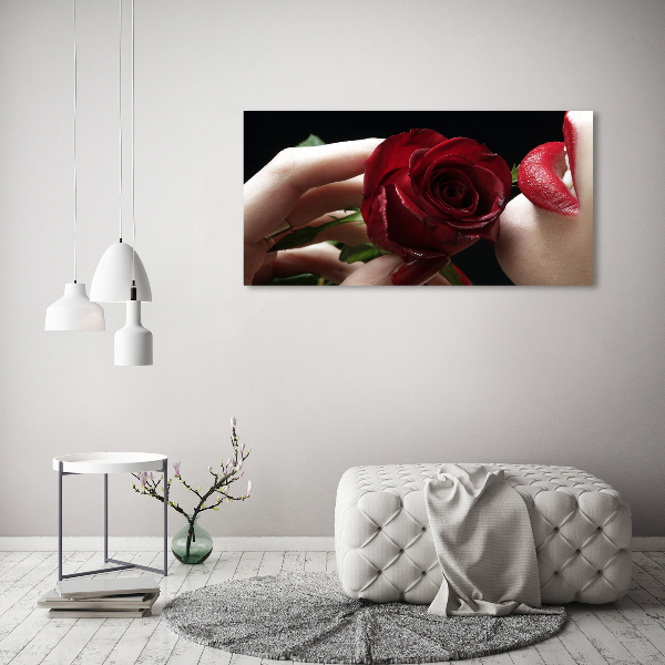 Quadro vetro Donna con una rosa