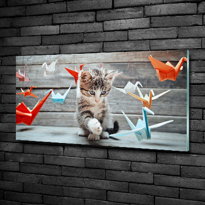 Quadro su vetro Gatti e uccelli di carta