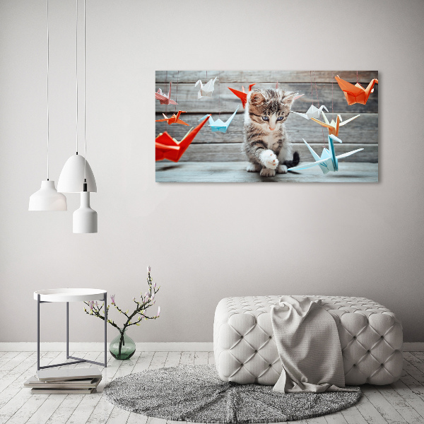 Quadro su vetro Gatti e uccelli di carta