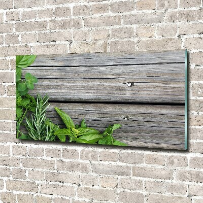 Quadro su vetro Sfondo di erbe aromatiche in legno