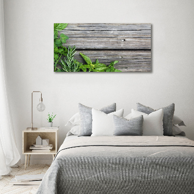 Quadro su vetro Sfondo di erbe aromatiche in legno