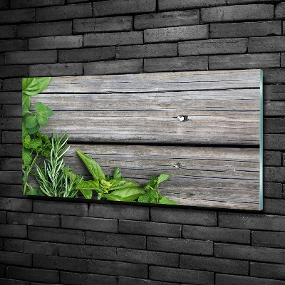 Quadro su vetro Sfondo di erbe aromatiche in legno