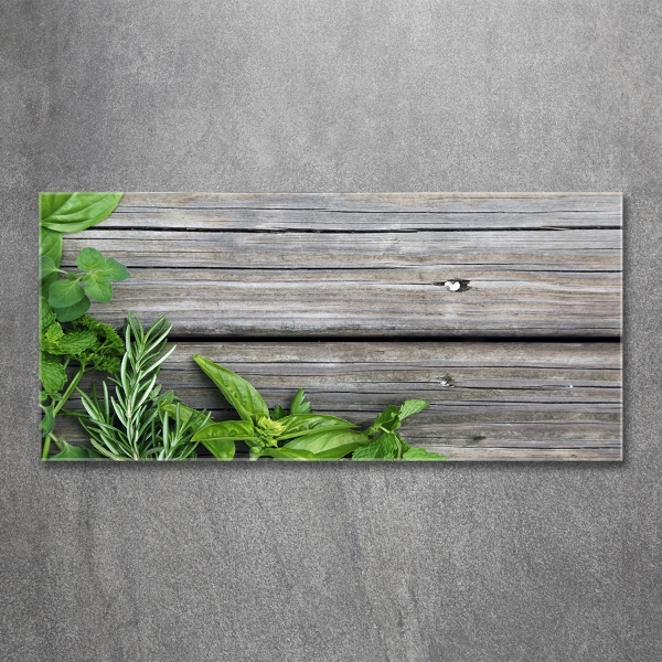 Quadro su vetro Sfondo di erbe aromatiche in legno