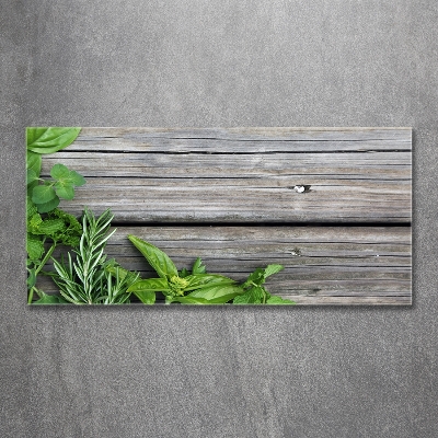 Quadro su vetro Sfondo di erbe aromatiche in legno