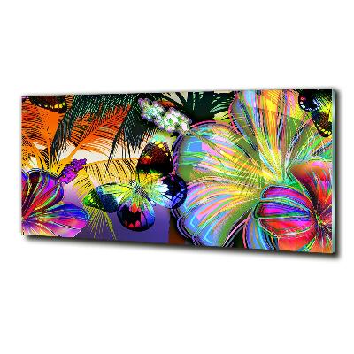 Quadro in verde Fiori e una farfalla