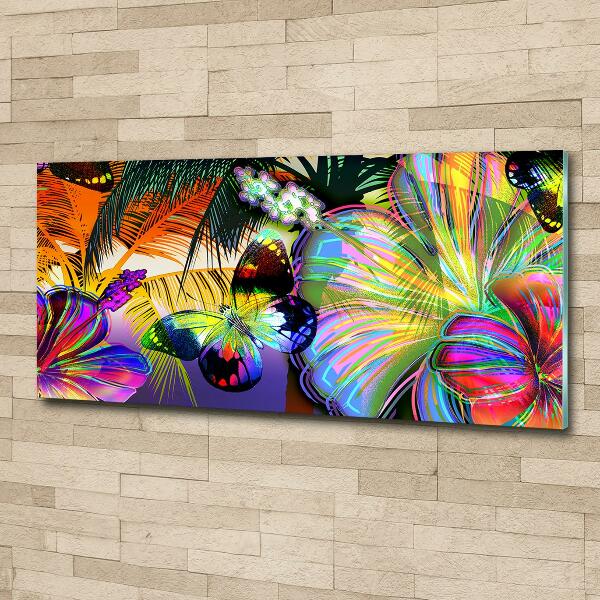 Quadro in verde Fiori e una farfalla