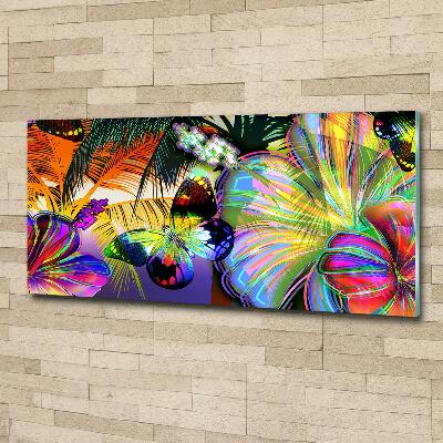 Quadro in verde Fiori e una farfalla