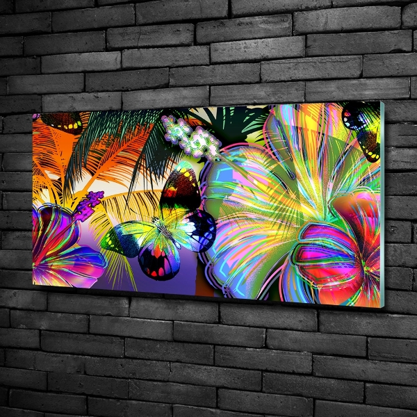 Quadro in verde Fiori e una farfalla