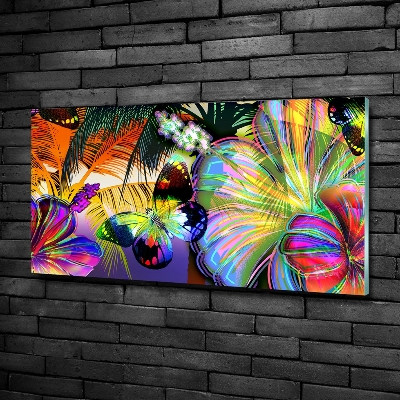 Quadro in verde Fiori e una farfalla