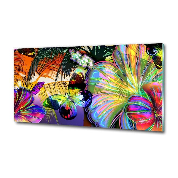 Quadro in verde Fiori e una farfalla